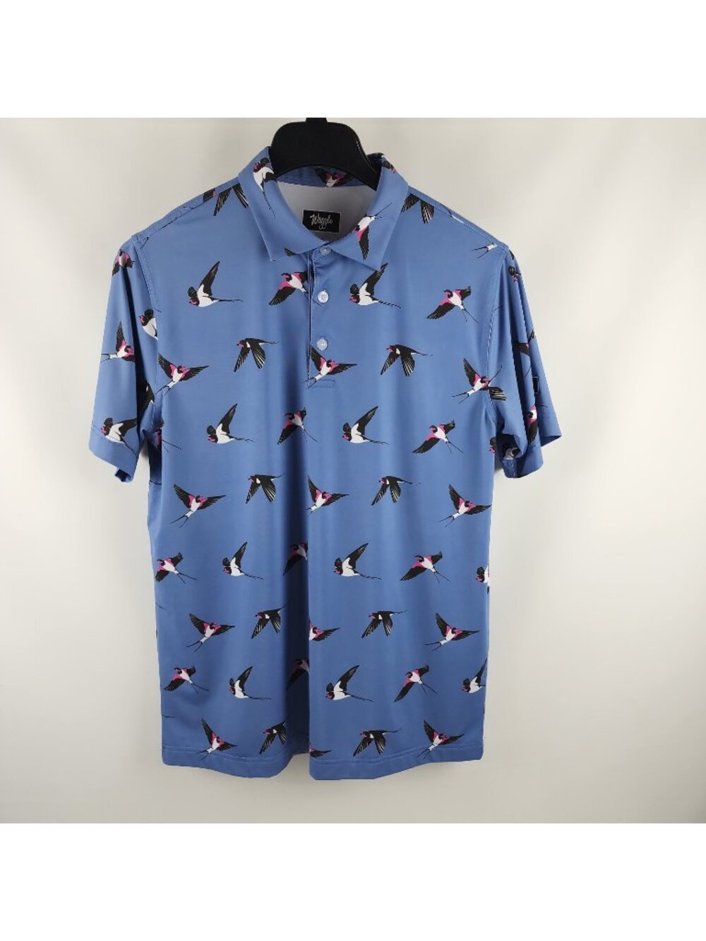 Waggle Shirt Mens Large Blue Novelty Birds S/S Golf Polo